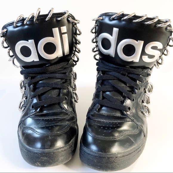 Adidas x Jeremy Scott Instinct Hi Ring Black Leather Sneakers - Picture 3 of 7